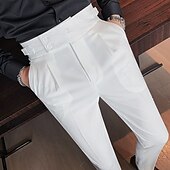 abordables Mince-Homme Remise de diplôme Dress Pants works Pantalon Naples Pantalons Chinos Boutons Avec Poches Jambe Droite Uni Confort Formel Soirée Travail Mode Style Classique Noir Blanche Micro-Élastique