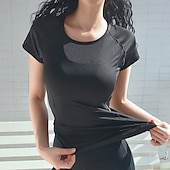 preiswerte Yoga Tops-Damen Sweatshirt Rundhalsausschnitt Schnelltrocknend Leicht Bequem Sportlich Kurzarm Sport Einfarbig T-Shirt Sweatshirt Für Fitnesstraining Laufen Fitness Schlank Sportkleidung