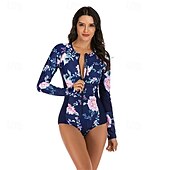 abordables Rash Guards Une Pièce-Femmes Maillot Anti UV Maillot de bain 1 pièce Protection Solaire UV UPF50+ Séchage Rapide manche longue Spandex Le Maillot de corps maillot de bain ​fermeture éclair sur le devant Surf Plage Sports