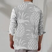 halpa Ruoka &amp; Juomat-Miesten Hedelmä Havaiji paita Havaijilaispaita Pitkähihainen Havaijilainen Rantatyyliä Loma Kesä Kevät Sänkyjen avaus Painike ylös Musta Keltainen Punastuvan vaaleanpunainen Sininen Harmaa