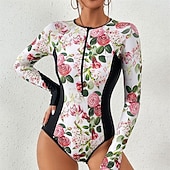 cheap One Pieces Rash Guards-Women's Rash Guard One Piece Swimsuit Floral Printed Front Zip Quick Dry Lightweight Breathable Sleeveless Bodysuit Bathing Suit Surfing Beach Water Sports Summer