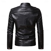 cheap Leather Jackets-Men&#039;s Faux Leather Jacket Transition Jacket Casual Jacket Biker Jacket Casual Thermal Warm Rain Waterproof Faux Fur Trim Fall Pure Color Casual Stand Collar Regular Regular Faux Leather Regular Fit