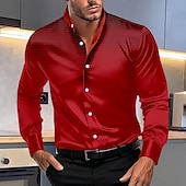 economico Camicie eleganti da uomo-Per uomo Camicia con colletto a fascia Camicia in raso Camicie Liscio Matrimonio Esterno Bianco Rosso Blu marino Arancione Manica lunga Estate Primavera Abbigliamento