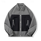 baratos Casacos &amp; Sobretudos para Homem-Homens jaqueta leve Jaqueta utilitária Jaqueta Carga Jaqueta de Transição Férias Diário Anti-desgaste Bolsos Outono &amp; inverno Tecido Moda Clássico Lapela Padrão Preto Branco Amarelo Cinzento Casaco