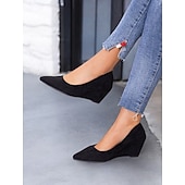 abordables Block Heels-escarpins compensés à bout pointu en faux suède noir pour femmes - chaussures élégantes et confortables pour le bureau et les événements formels