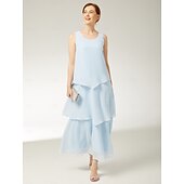 cheap Floor Length-Sheath / Column Mother of the Bride Dress Beach Wedding Elegant Simple Jewel Neck Ankle Length Chiffon Sleeveless with Tier Solid Color 2025