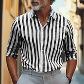 abordables Informal de negocios-Hombre Camisa camisa de lino Camisa de verano Ropa de playa Abotonar la camisa A Rayas Fiesta Calle Negro Rojo Azul Piscina Gris Ligero Manga Larga Cuello Verano Ropa