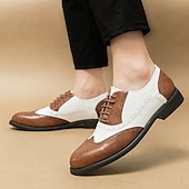 billige Formell-Herresko med tofarget vingetupp i oxford-brogues i brunt og hvitt, ekte skinn med gatsby-inspirerte vintage-sko fra 1920-tallet til bryllup, jazzfester og formelle arrangementer
