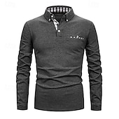 preiswerte Klassisches Poloshirt für Herren-Herren Golfhemd Golf Poloshirts Arbeit Casual Kargen Langarm Basic Modern Farbblock Patchwork Knopf Frühling &amp; Herbst Regular Fit Königliches Blau Blau Dunkelgrau Khaki Hellgrau Hellblau Golfhemd