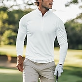 cheap Men&#039;s Classic Polo-Men&#039;s Polo Shirts Golf Polos Shirts Formal Casual Quarter Zip Long Sleeve Fashion Comfortable Solid Color Zip Up Quick Dry Summer Spring Fall Black White Polo Shirts