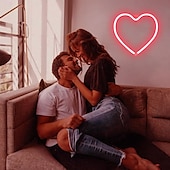 economico Lampade neon LED-luce al neon a forma di cuore rosa - led per San Valentino &amp;decorazione per feste perfetta per la stanza delle ragazze, dormitorio, decorazione per la casa per l&#039;anniversario di matrimonio