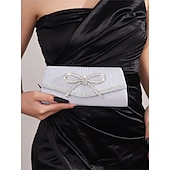 baratos Casamento ACC-bolsa clutch azul com glitter e detalhe de laço de strass, bolsa de noite elegante para mulheres, perfeita para casamentos, festas e eventos formais prata preto azul