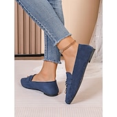 abordables Chaussures sans lacet et mocassins femme-mocassins à pampilles en daim bleu pour femmes – chaussures à enfiler à bout pointu pour une tenue décontractée et formelle