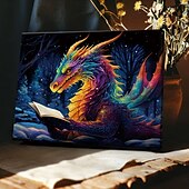 billiga LED Vägg Art-drakeläsning led canvas väggkonst målat glas utskrift led upplyst väggdekor 2aa batteridriven upplyst canvas tryck led ljus kök sovrum eller heminredning