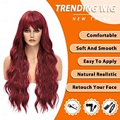 baratos Perucas Sintéticas sem Touca-peruca com franja perucas longas para mulheres cabelo ondulado cacheado peruca sintética resistente ao calor para meninas festa de halloween usar