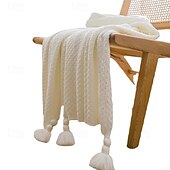 cheap Blankets &amp; Throws-Fringed Ribbed Knit Blanket Solid Color Throw for Bed and Sofa Stylish and Cozy Design Perfect for Lazy Days, Fashionable Shawls, or Home Textiles Soft and Comfortable for Year-Round Use