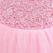 baratos Vestidos floridos-Vestido para Meninas das Flores Crianças Para Meninas Vestido de princesa Espetáculo Casamento Festa Elegante Lindo Com Transparência Côr Sólida Sem Manga Gola Redonda Branco Rosa 4 anos +