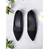 abordables Block Heels-escarpins compensés à bout pointu en faux suède noir pour femmes - chaussures élégantes et confortables pour le bureau et les événements formels
