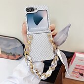 Недорогие Чехлы для Samsung-телефон Кейс для Назначение SSamsung Galaxy Z-флип 6 Z Flip 5 Z Flip 4 Кейс на заднюю панель с ремешком на запястье Защита от удара Ретро ПК