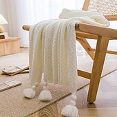 cheap Blankets &amp; Throws-Fringed Ribbed Knit Blanket Solid Color Throw for Bed and Sofa Stylish and Cozy Design Perfect for Lazy Days, Fashionable Shawls, or Home Textiles Soft and Comfortable for Year-Round Use