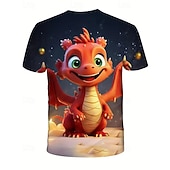 halpa Poikien 3D Eläimet-Poikien 3D Kuvitettu Eläin Dinosaurus T-paita Lyhythihainen Kesä Kevät Muoti Perus Lapset 4-12 vuotta Tiukka pyöreä kaula-aukko ulko- Kausaliteetti Päivittäin Normaali