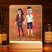 cheap Wedding Gift-Personalized Acrylic Night Light - Customized Couple Holding Hands Design with Big Head Photos Perfect Gift for Lovers Wedding Anniversary 1pc