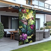 billige Dørdeksler-farget glass effekt dørdekorasjoner dørdeksler kolibri dør billedvev dør gardin dekorasjon bakgrunn innendørs/utendørs dør banner for inngangsdør gårdshus