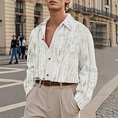 economico camicia da uomo con bottoni-Per uomo Camicia Camicia estiva Maglietta informale Camicia da spiaggia Camicia con bottoni Rosso Verde Kaki Grigio chiaro Manica lunga Strisce Bavero Da mare Hawaiano Tasche Abbigliamento Poliestere