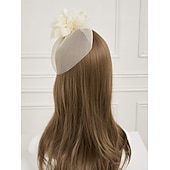 cheap Fascinators-White Wedding Fascinator Tulle Beaded Organza Fascinators Hats Headwear Clip Vintage Elegant with  Feathers Fur Flower 1 Piece Kentucky Horse Race Tea Party Ladies Day Headpiece