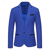 preiswerte Herren Klassische Blazer-Herren Blazer Sakko Geschäft Cocktailparty Hochzeitsfeier Modisch Brautkleider schlicht Frühling &amp; Herbst Baumwollmischung Farbblock Patchwork Knopf Komfortabel Einreihiger Verschluss Blazer Schwarz