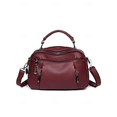 economico Borse a Tracolla-borsa a tracolla in similpelle da donna, piccola borsa casual con scomparti multi-cerniera, elegante borsa a tracolla quotidiana per viaggi e shopping colore vino nero bianco
