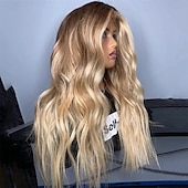 abordables Perruques à dentelle frontale-Perruque Cheveux vierges non transformés Fermeture 5x5 13x4 devant en dentelle Cheveux Brésiliens Ondulé Blond Multicolore Partie libre Femme Densité 130% 150% Cheveux Colorés Mèches Colorées