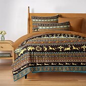 halpa 100% puuvillaa-eläinten boheemityylinen pussilakanasetti 100% puuvillaa pehmeä hengittävä kangas boho eläinprintit pussilakana ja tyynyliinat hypoallergeeniset ihoystävällinen kestävä haalistumaton täydellinen boho-makuuhuoneeseen