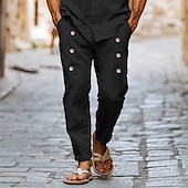 economico retrò-Per uomo Pantaloni di lino Pantaloni Pantaloni estivi Bottoni Tasca frontale Plissettato Liscio Comfort Traspirante Lunghezza intera Informale Giornaliero Abbigliamento di strada Stile etnico Retr