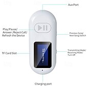 abordables Kit de Bluetooth/manos libres para coche-Receptor Bluetooth 5.0 para automóvil, adaptador auxiliar Bluetooth con cancelación de ruido, receptor de música Bluetooth para estéreo doméstico/auriculares con cable/llamadas manos libres, duración