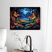 お買い得  LEDウォールアート-トリッピー LED キャンバス ウォール アート LED ライトアップ ウォール デコ 2AA 電池式 ライト付き キャンバス プリント LED ライト キッチン 寝室 または 家の装飾 蝶 森