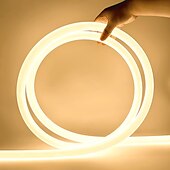 abordables Lampes néon led-Bande lumineuse LED néon 360° AC110 16-100 pieds flexible/étanche/à intensité variable, cordon lumineux LED blanc chaud, télécommande, convient pour la décoration de la maison/du jardin/du bâtiment,