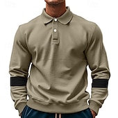 cheap Men&#039;s Classic Polo-Men&#039;s Golf Shirt Golf Polos Shirts Work Casual Lapel Long Sleeve Basic Modern Color Block Patchwork Buttons Spring &amp;  Fall Regular Fit Black White Army Green Khaki Gray Golf Shirt