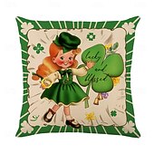 abordables Housse de coussin de vacances-Housse de coussin décorative pour la Saint-Patrick, 1 pièce, taie d&#039;oreiller carrée douce en forme de trèfle pour chambre à coucher, salon, canapé, chaise
