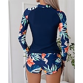 halpa Ihottumavartiot-Naisten Rashguard-uimapuku Kevyt Pitkähihainen Uima-asut Uimapuku 2-osainen Etuvetoketju Uinti Lainelautailu Hiekkaranta Vesiurheilu Kukat Tilkkutäkki Painettu Kesä Kevät Syksy