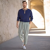 baratos Retrô-Homens Calças de linho Calças Calças de praia Bolsos Com Cordão Tecido Conforto Respirável Diário à moda Hip hop Preto Branco Micro-Elástica