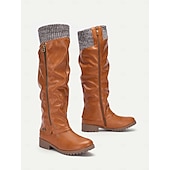 olcso Slouch Boots-női barna, domború, kötött mandzsettás térdcsizma - hangulatos és stílusos őszi/téli lábbeli