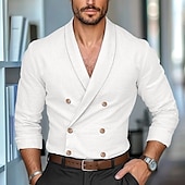 billiga Business Casual-Herr Skjorta linneskjorta Sommarskjorta Arbetsskjortor Ensfärgat Formell Arbete Vit Marinblå Kaki Långärmad Sjal Vår &amp; Höst Många årstider Kläder Knappar