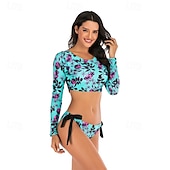 halpa Ihottumavartiot-Naisten Rashguard-uimapuku UV-aurinkosuojaus UPF50+ Hengittävä Pitkähihainen Spandex Uima-asut Uimapuku 2-osainen Avoin selkä Uinti Lainelautailu Hiekkaranta Vesiurheilu Kukat Kesä Kevät Syksy