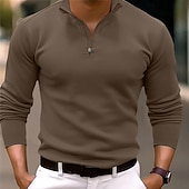 billiga Herrars klassiska polo-Herr Quarter Zip Polo Golf pikétröjor Utomhus Casual Fjärdedels blixtlås Långärmad Mode Modern Ensfärgat Stickat Vår &amp; Höst Standardpassform Svart Vit Marinblå Mörkgrön Brun Quarter Zip Polo