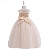 billige Blomsterkjoler-Blomsterpikekjole Barn Jente Prinsesse kjole Ytelse Bryllup Fest Elegant Vakker Netting Helfarge Ermeløs Løse skuldre Hvit Champagne 4 år +