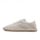 economico Sneakers da uomo-scarpe espadrillas da uomo in tela beige con lacci e suola in corda di juta – comode calzature estive casual