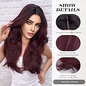 economico Parrucche trendy sintetiche-parrucche lunghe ondulate per donne riga in mezzo radici scure estremità dei capelli parrucca ondulata frontale naturale stratificata capelli sintetici ricci per halloween natale festa cosplay