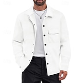 abordables Manteaux &amp; vestes-Homme Chemise Veste Veste de transition Quotidien Résistant à l'usure Avec Poches Jacquard Toutes saisons Uni Occasionnel Revers Régulier Noir Blanche Kaki Gris Claire Gris foncé Veste