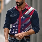 baratos Camisas Patrióticas 250-Homens American US Flag 4 de julho - 250º aniversário dos EUA Camisa casual camisa ocidental camisa de botão Manga Longa Ocidental Casual Casual Esporte Primavera Outono Aberto para a Lateral Abotoar